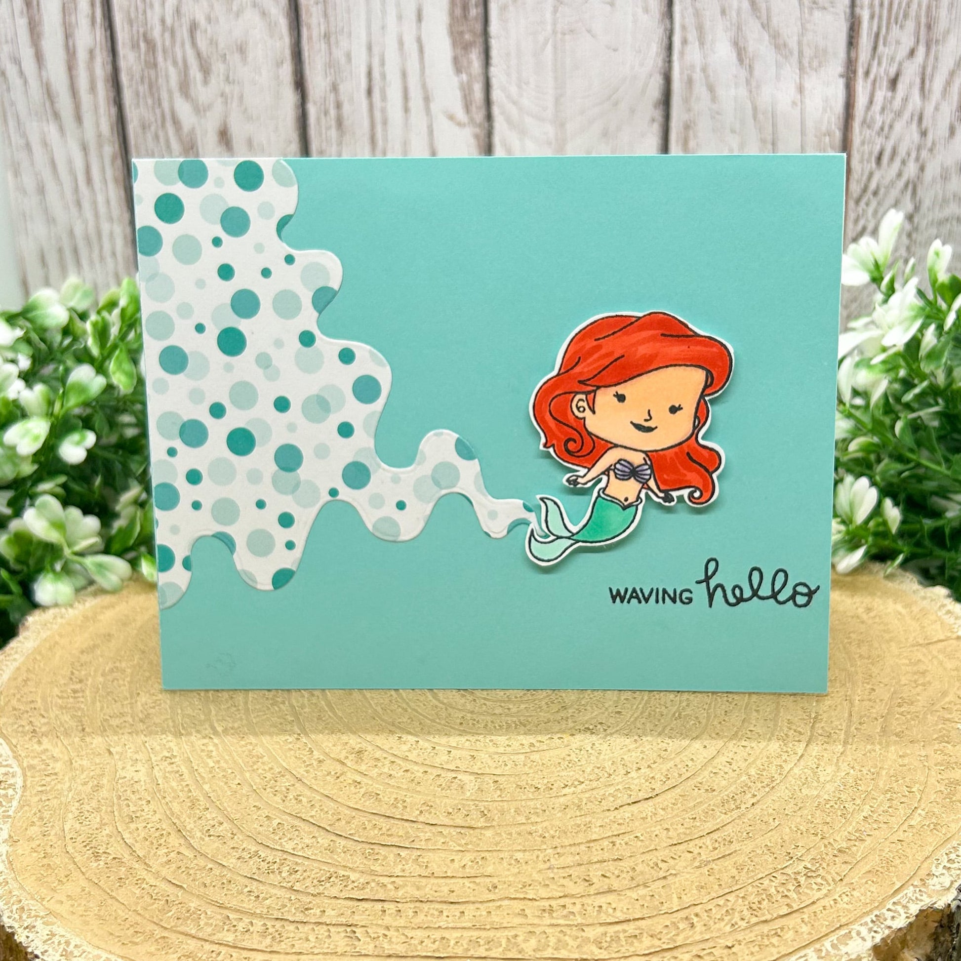 Red Hair Mermaid Character Handmade Card
