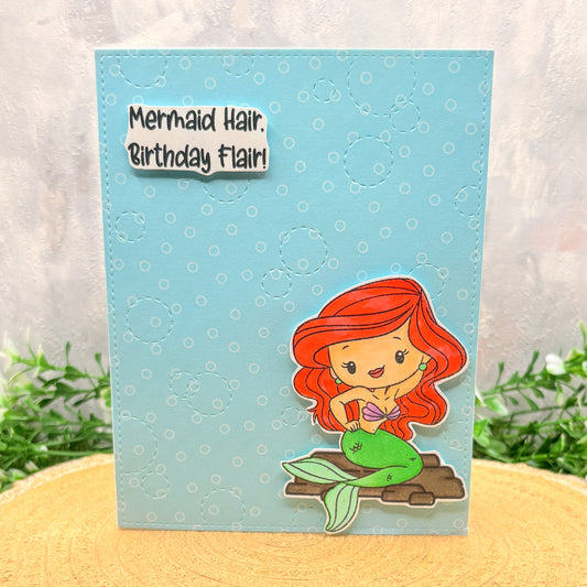 Red Head Mermaid Character Handmade Birthday Card
