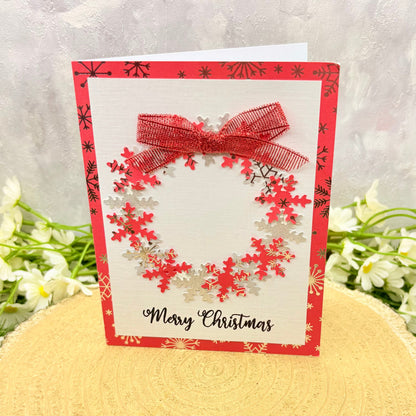 Red & Silver Snowflake Wreath Handmade Christmas Card-1