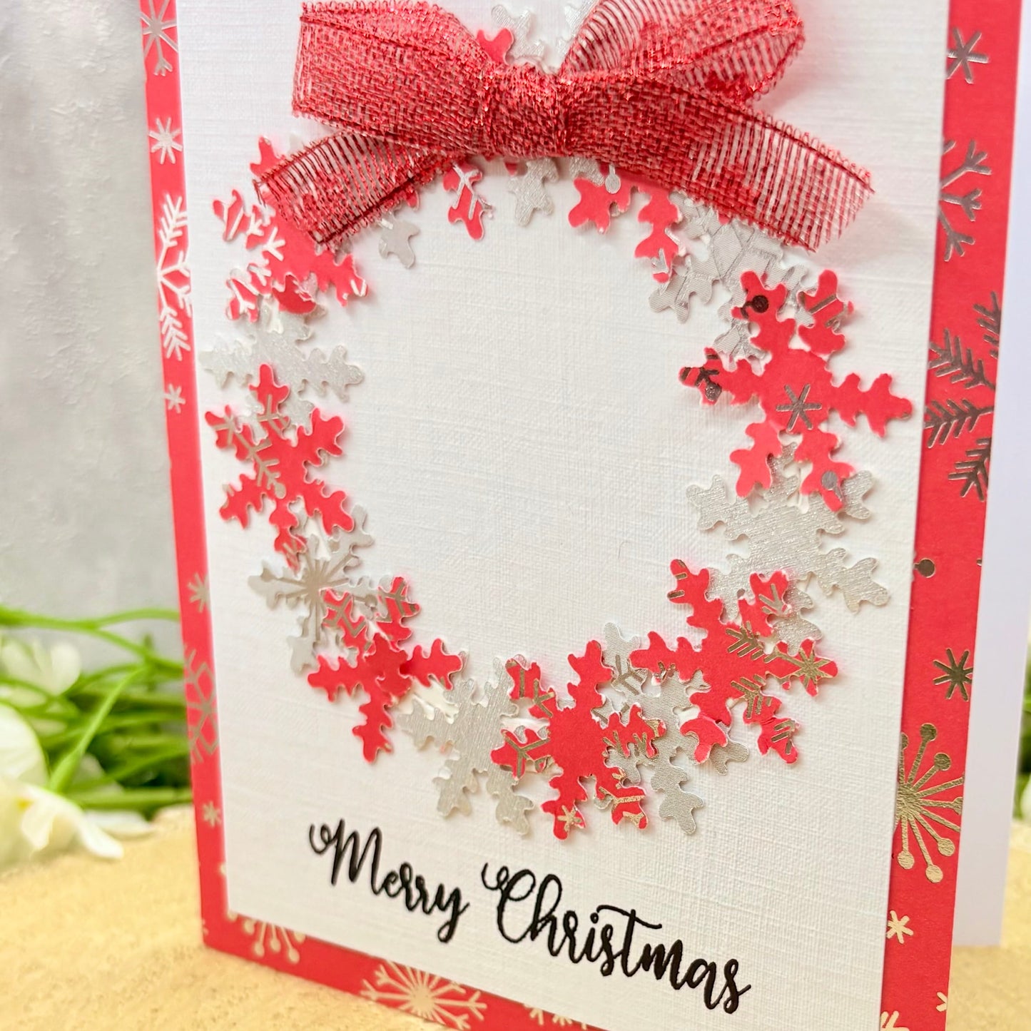 Red & Silver Snowflake Wreath Handmade Christmas Card-2