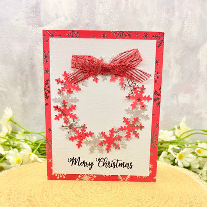 Red & Silver Snowflake Wreath Handmade Christmas Card