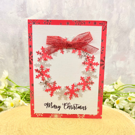 Red & Silver Snowflake Wreath Handmade Christmas Card