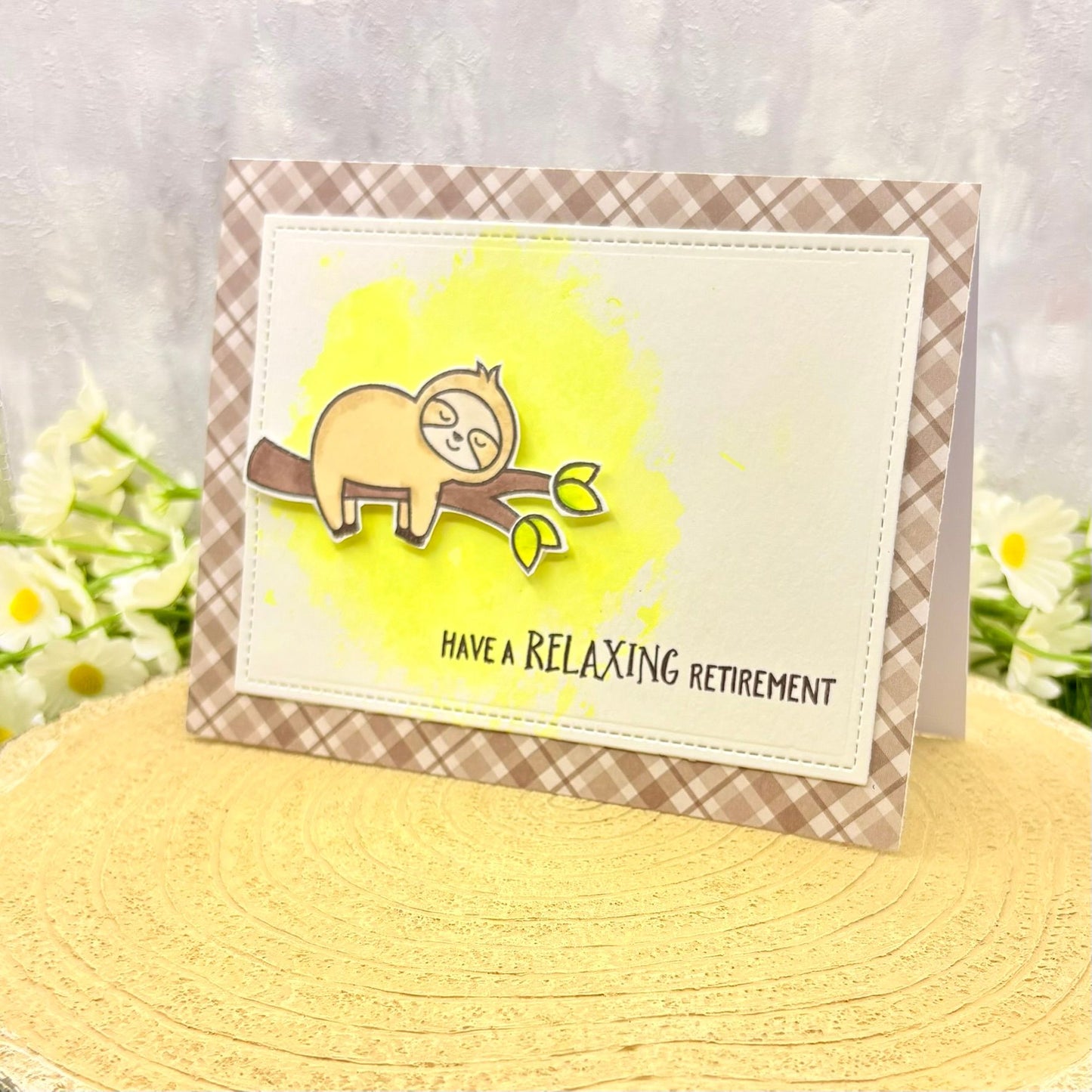 Relaxing Sloth on Branch Handmade Retirement Card-1