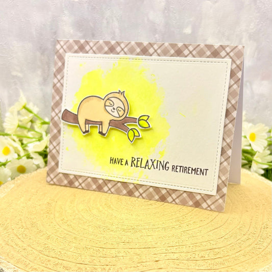 Relaxing Sloth on Branch Handmade Retirement Card-1
