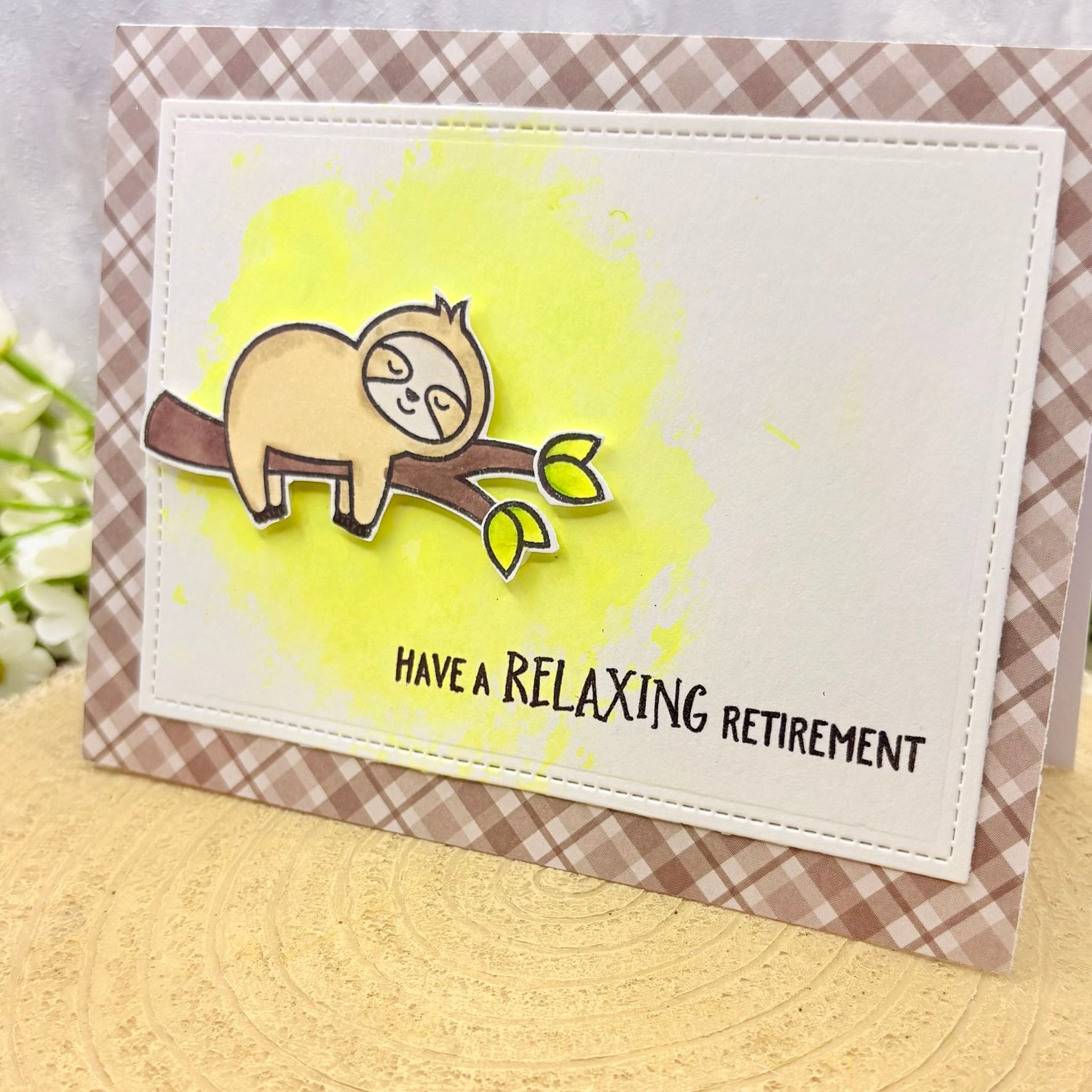 Relaxing Sloth on Branch Handmade Retirement Card-2