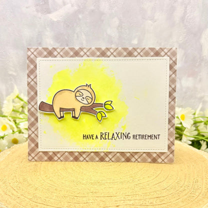 Relaxing Sloth on Branch Handmade Retirement Card