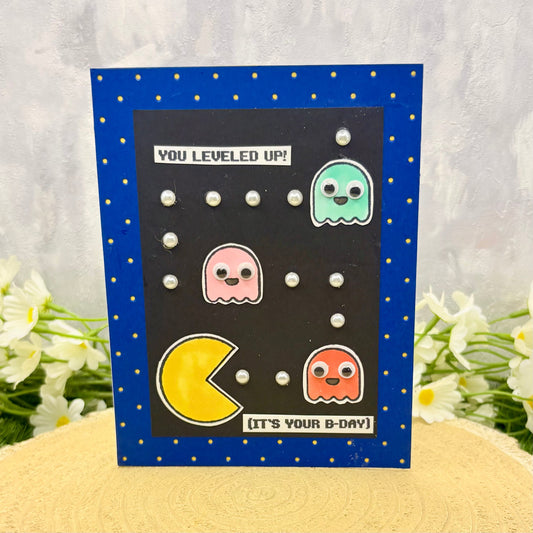 Retro Arcade Game You Levelled Up Handmade Birthday Card