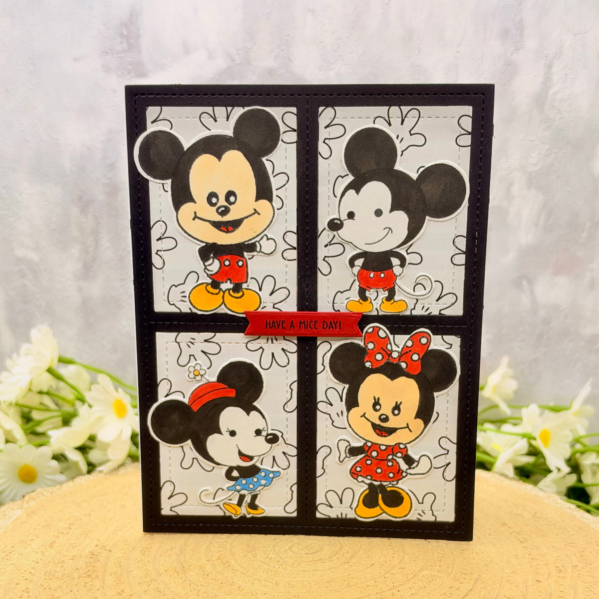 Retro Cartoon Mice Couple Handmade Birthday Card-1
