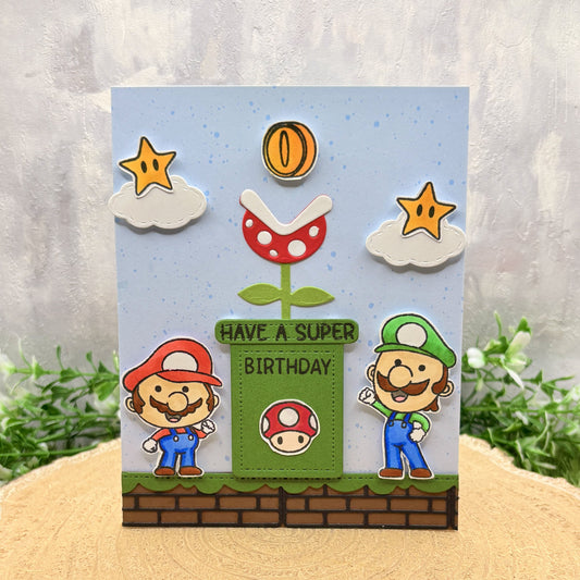 Retro Game Italian Bros Super Birthday Character Card