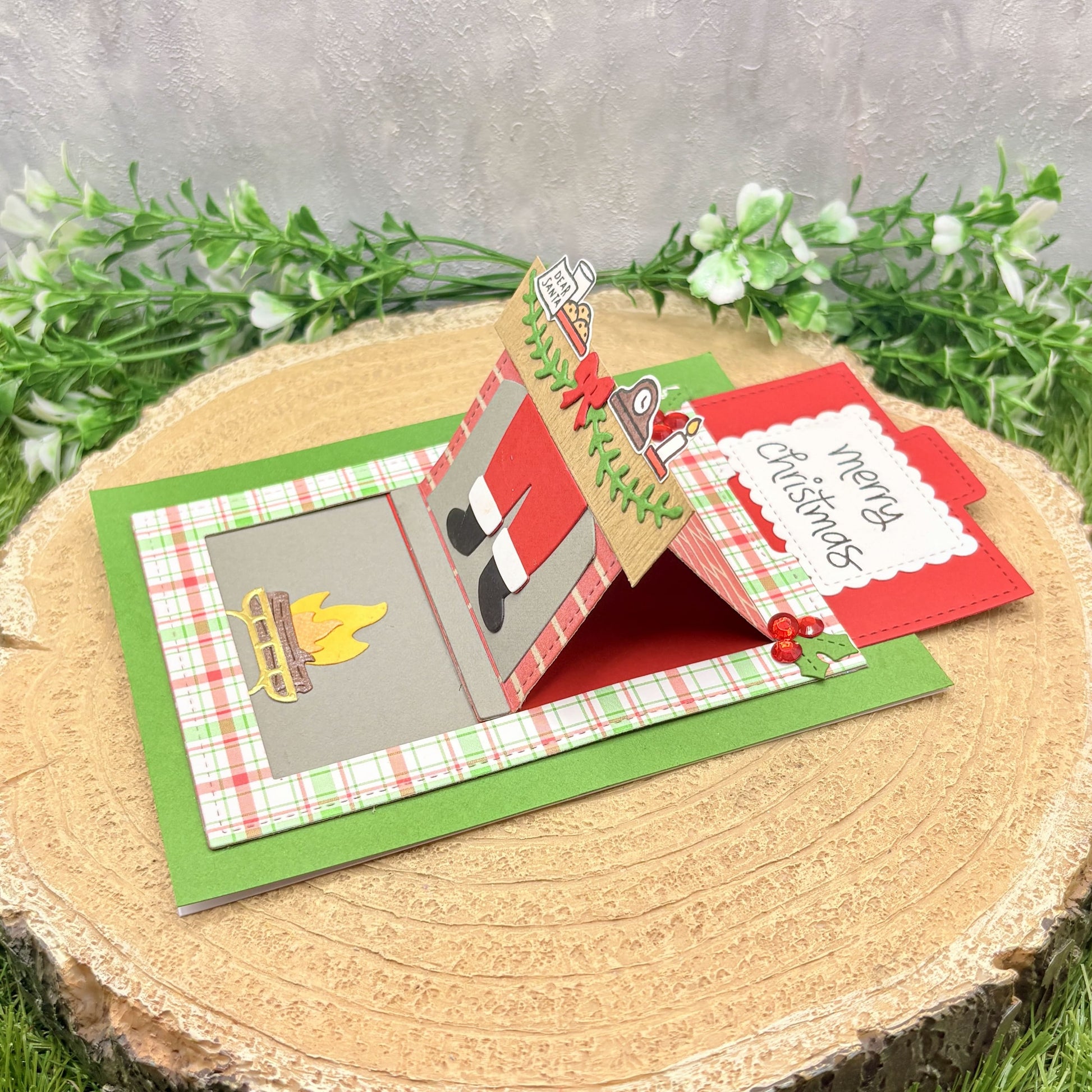 Santa Fireplace Pull Tab Handmade Christmas Card-2