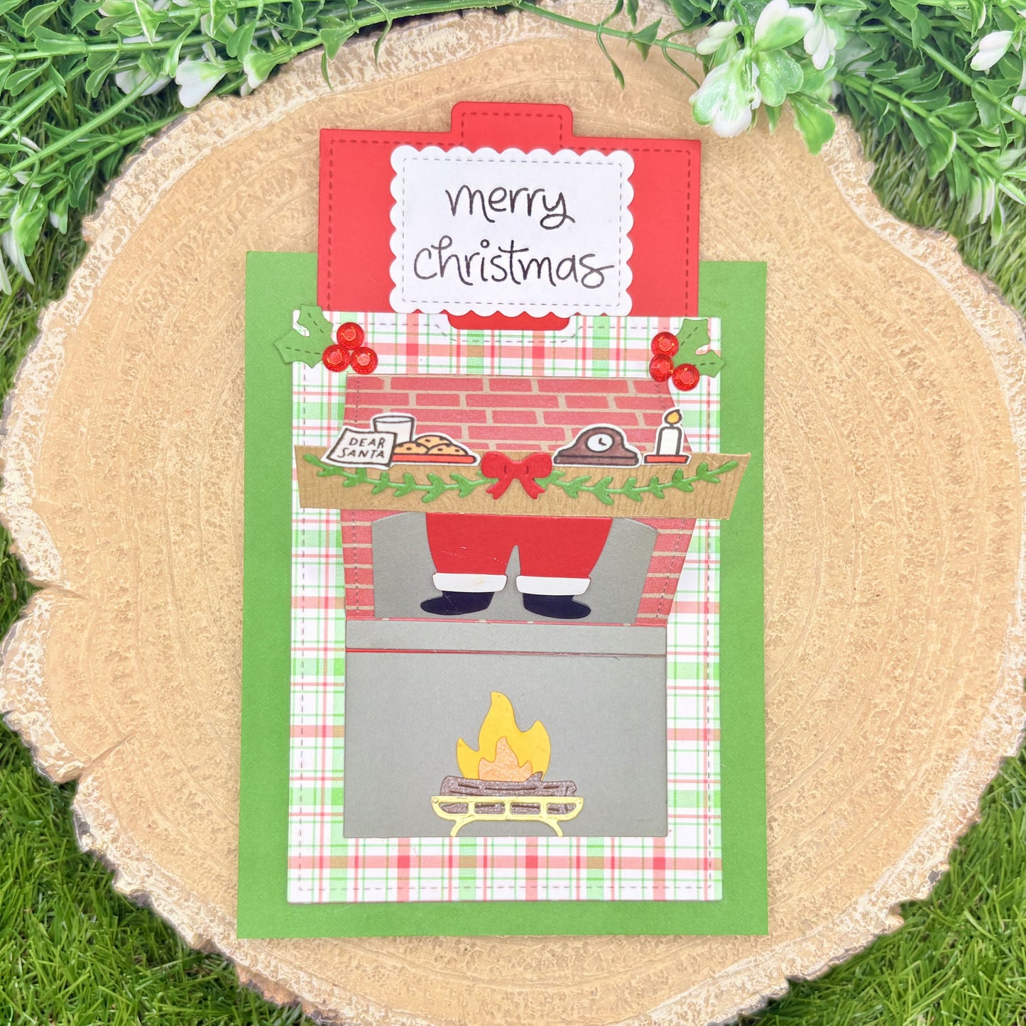 Santa Fireplace Pull Tab Handmade Christmas Card-3