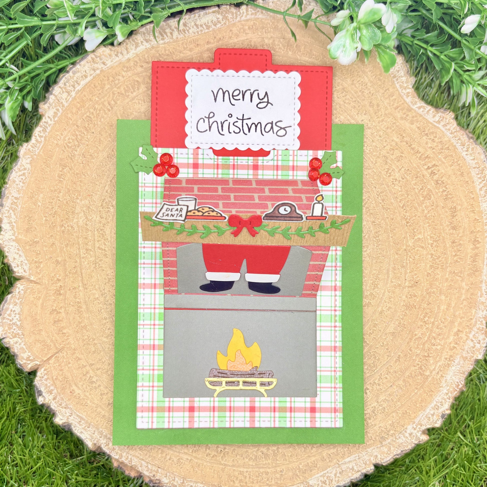 Santa Fireplace Pull Tab Handmade Christmas Card-3