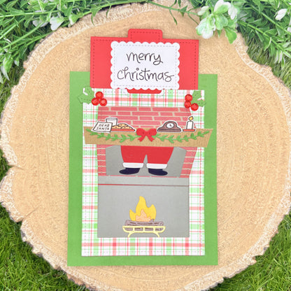 Santa Fireplace Pull Tab Handmade Christmas Card-3