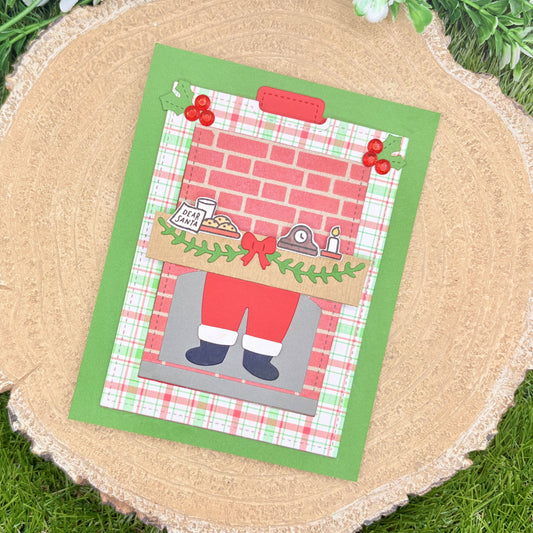 Santa Fireplace Pull Tab Handmade Christmas Card