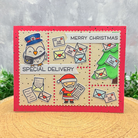 Santa & Owl Special Delivery Handmade Christmas Card
