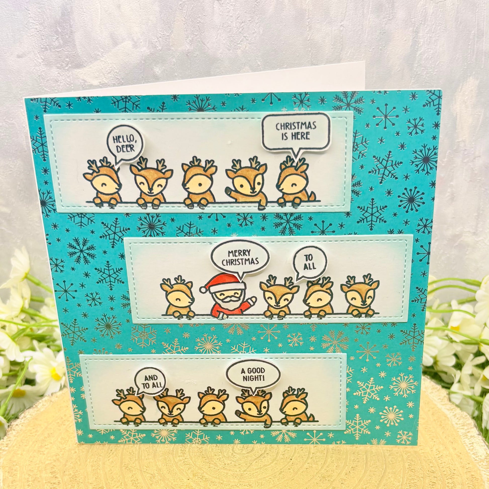 Santa & Reindeers Quotes Handmade Christmas Card-1
