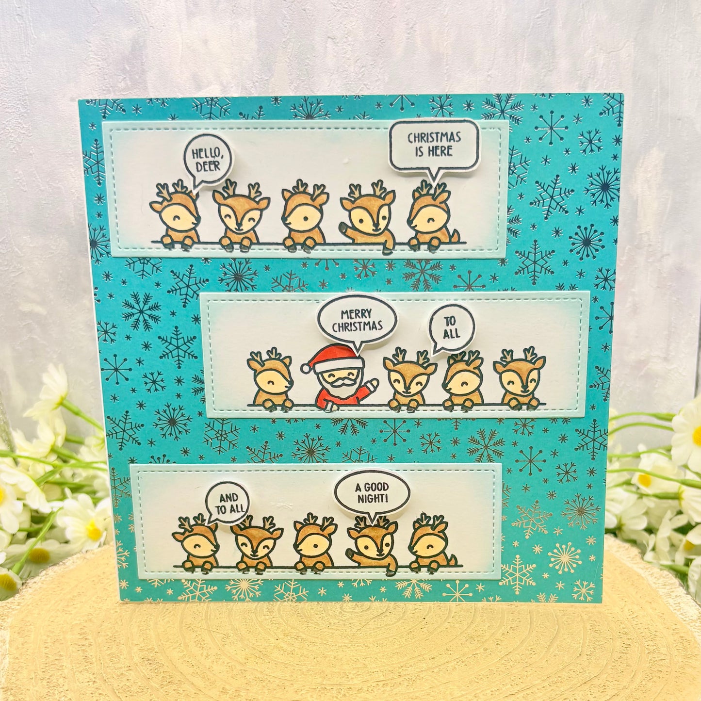 Santa & Reindeers Quotes Handmade Christmas Card