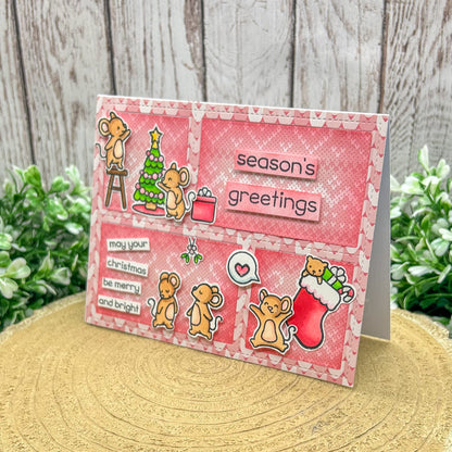 Season's Greetings Cute Mice Family Handmade Christmas Card-1