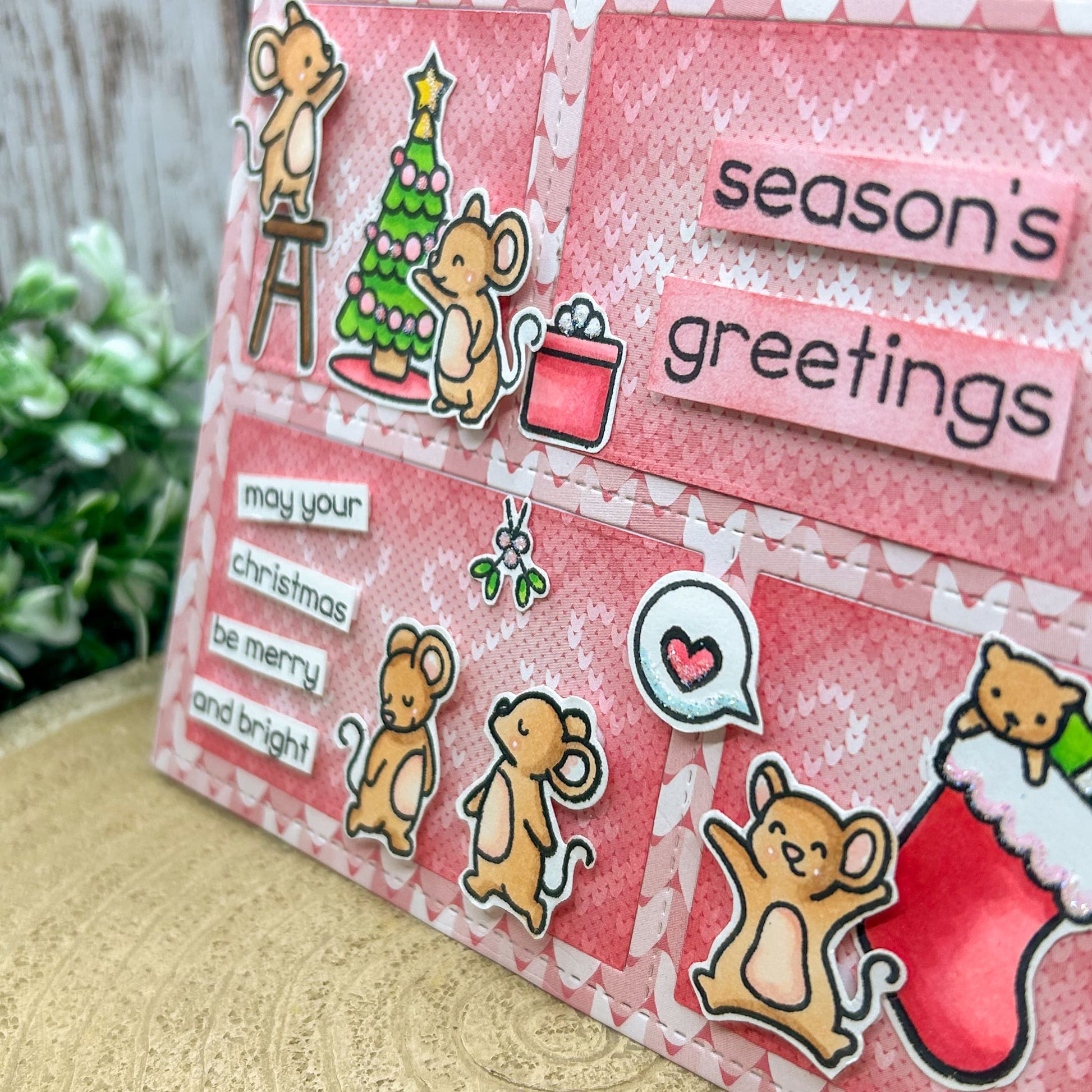 Season's Greetings Cute Mice Family Handmade Christmas Card-2