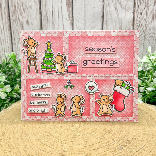 Season's Greetings Cute Mice Family Handmade Christmas Card