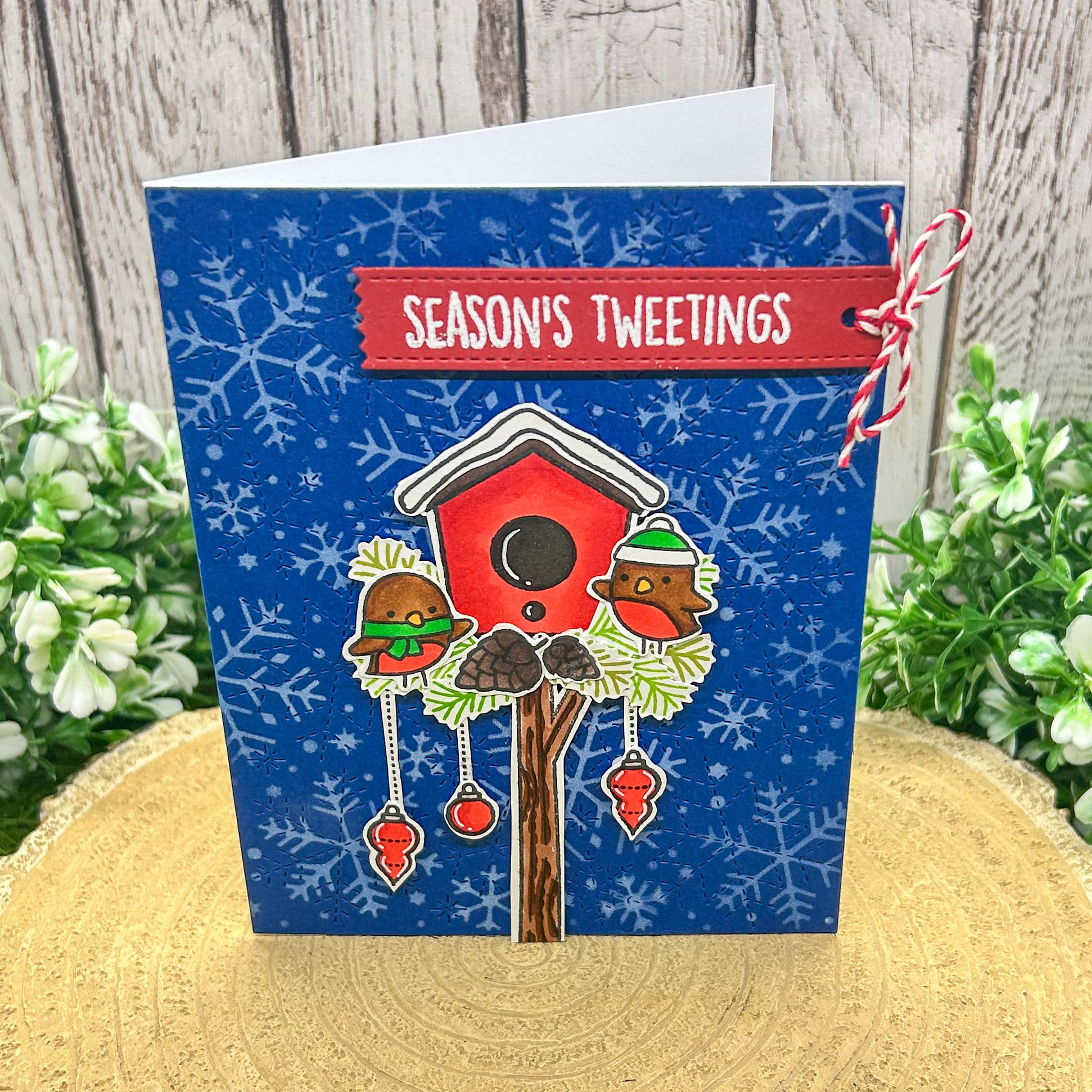 Season's Tweetings Festive Robins Handmade Christmas Card-1