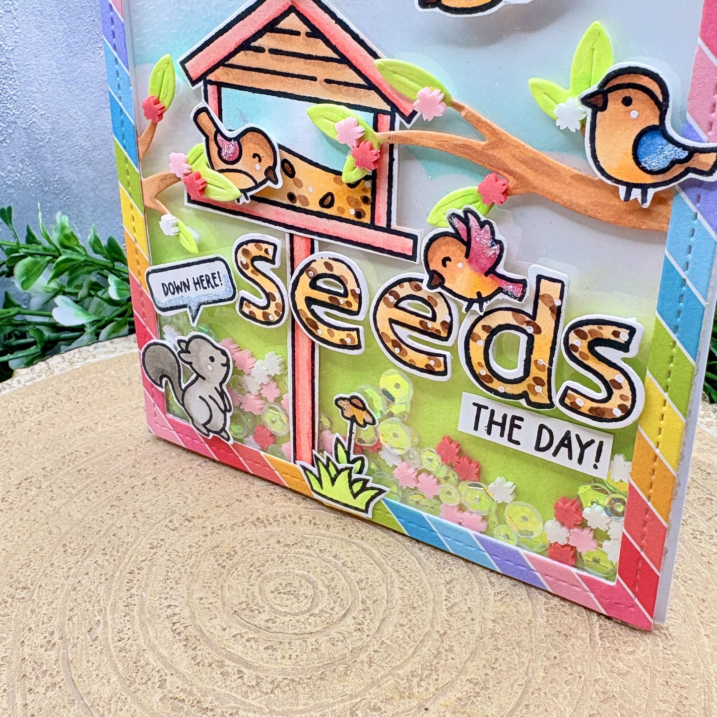 Seeds the Day Bird Feeder Handmade Card-2
