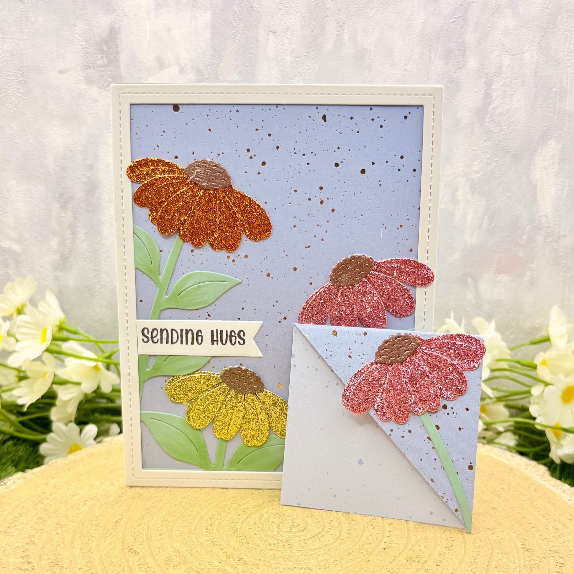Sending Hugs Floral Handmade Card & Corner Bookmark-1