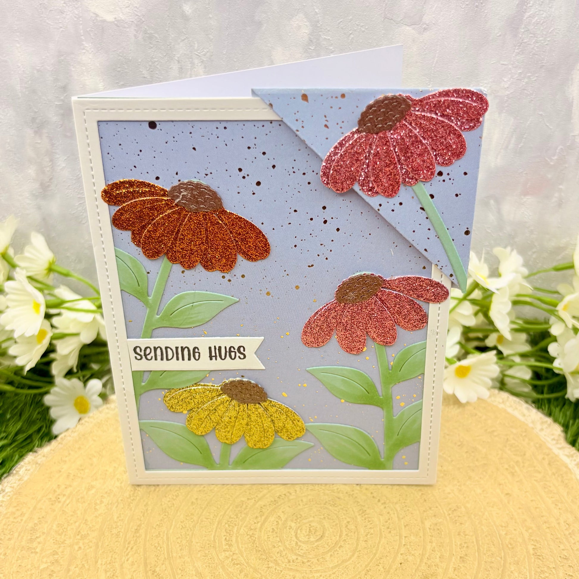 Sending Hugs Floral Handmade Card & Corner Bookmark-2