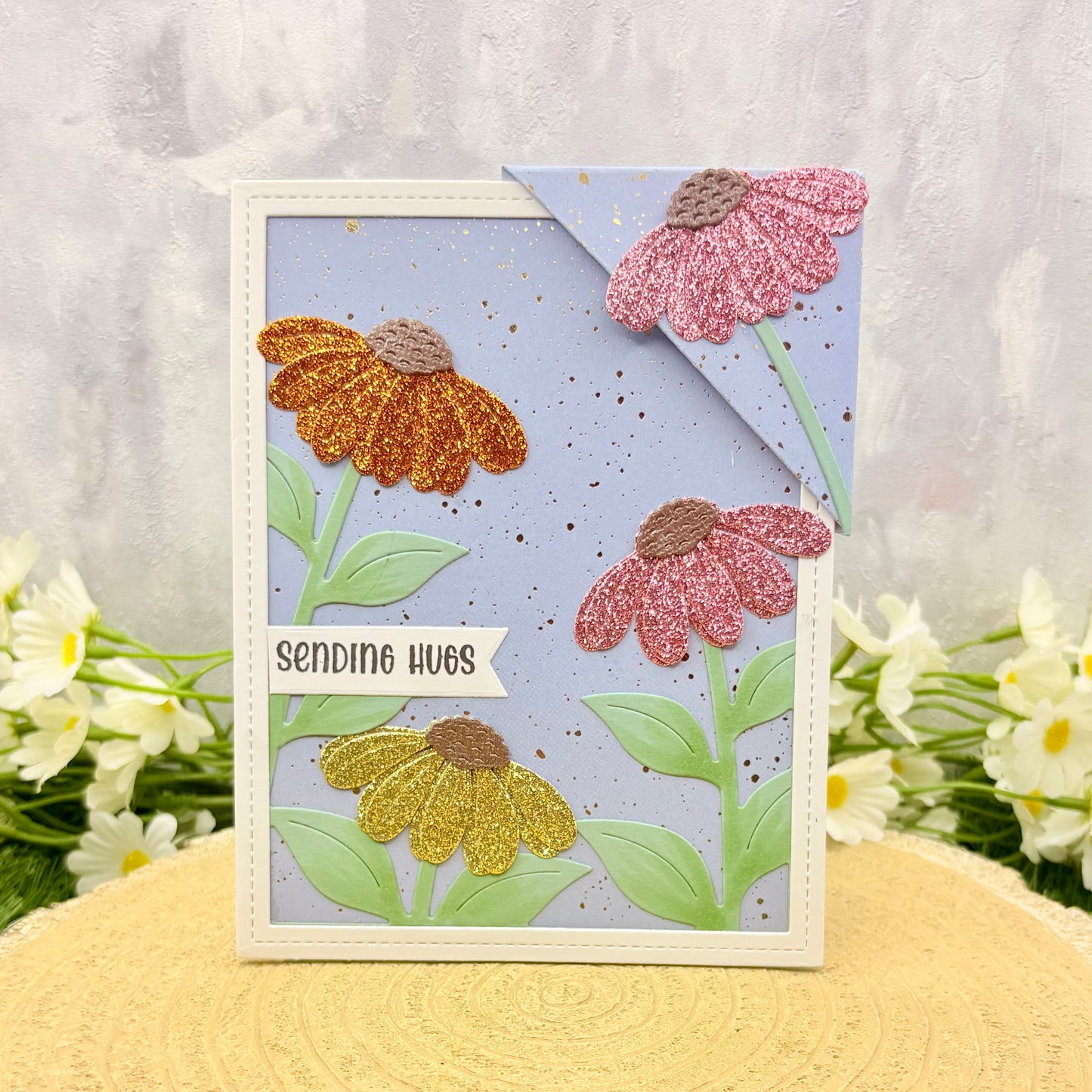 Sending Hugs Floral Handmade Card & Corner Bookmark