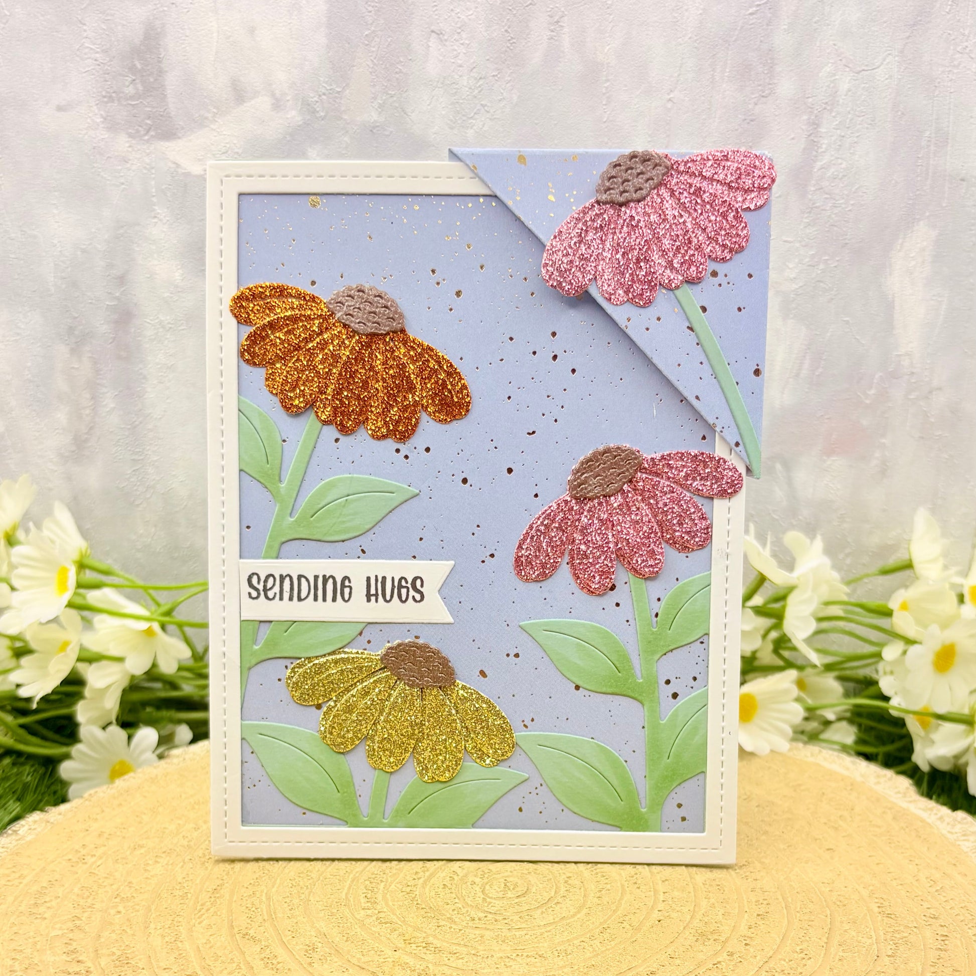 Sending Hugs Floral Handmade Card & Corner Bookmark