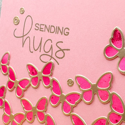 Sending Hugs Pink Butterflies Handmade Card-2