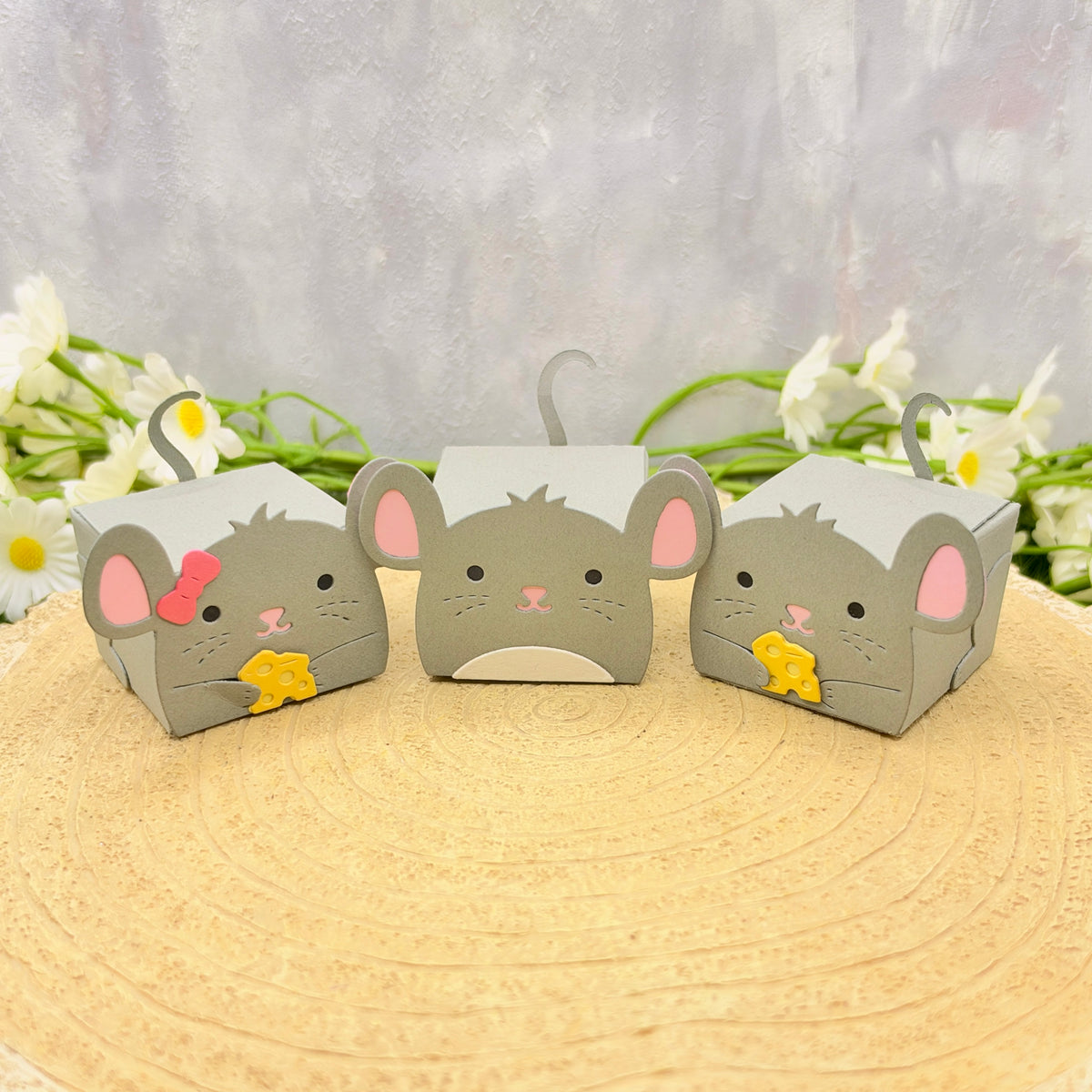 Set of 3 Grey Mice Miniature Gift Boxes