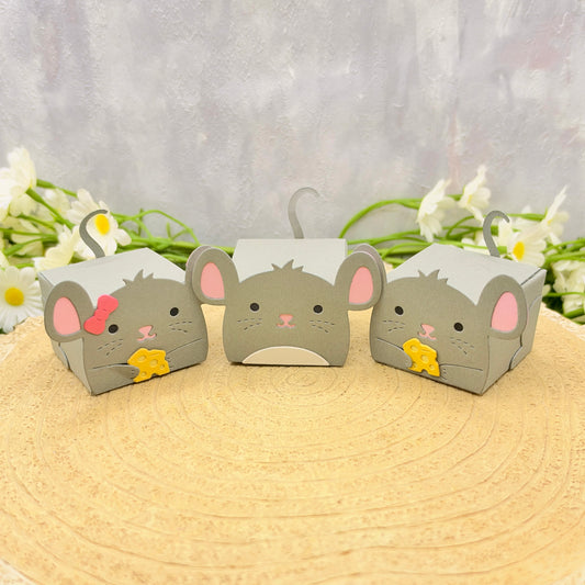 Set of 3 Grey Mice Miniature Gift Boxes