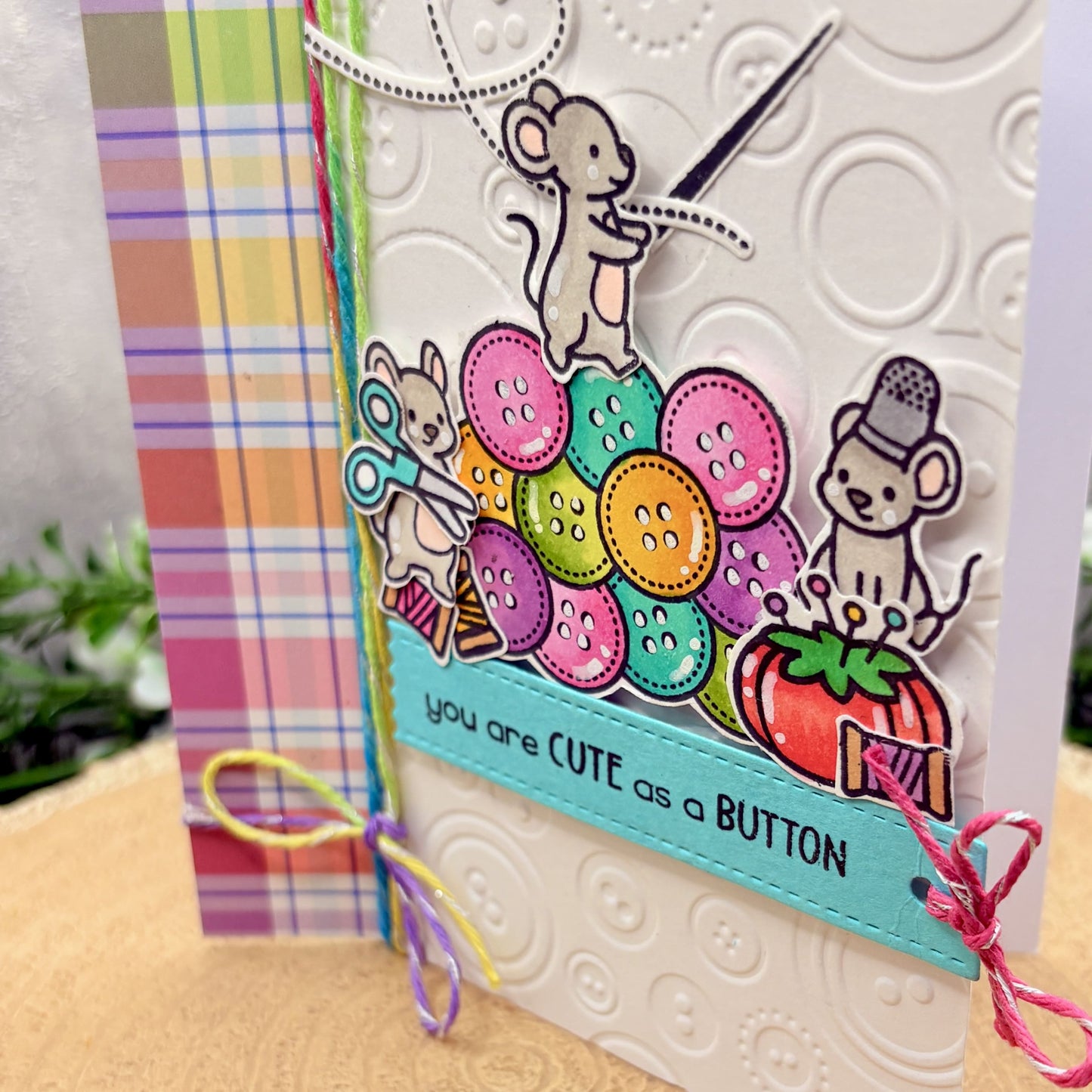 Sewing Mice Cute as Buttons Handmade Card-2