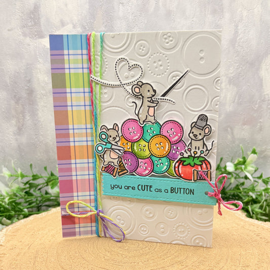 Sewing Mice Cute as Buttons Handmade Card