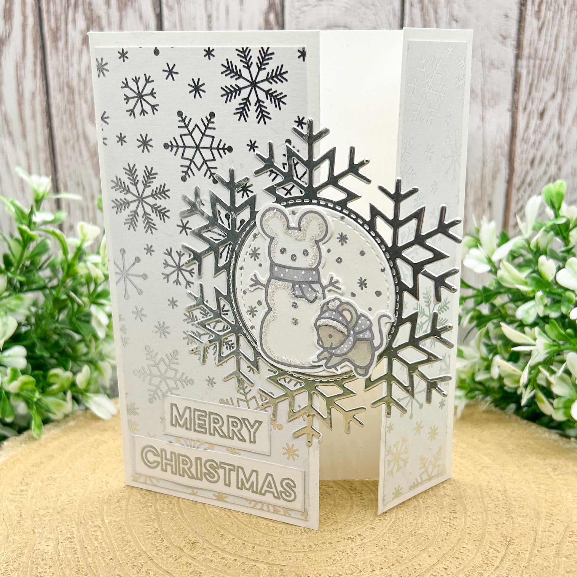 Silver Snowflake & Snowman Handmade Christmas Card