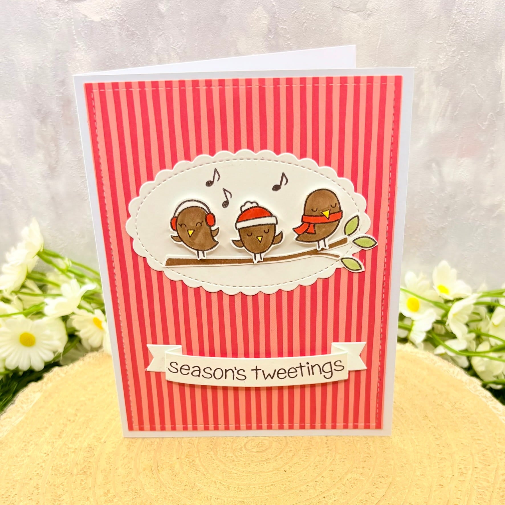 Singing Robins Handmade Christmas Card-1
