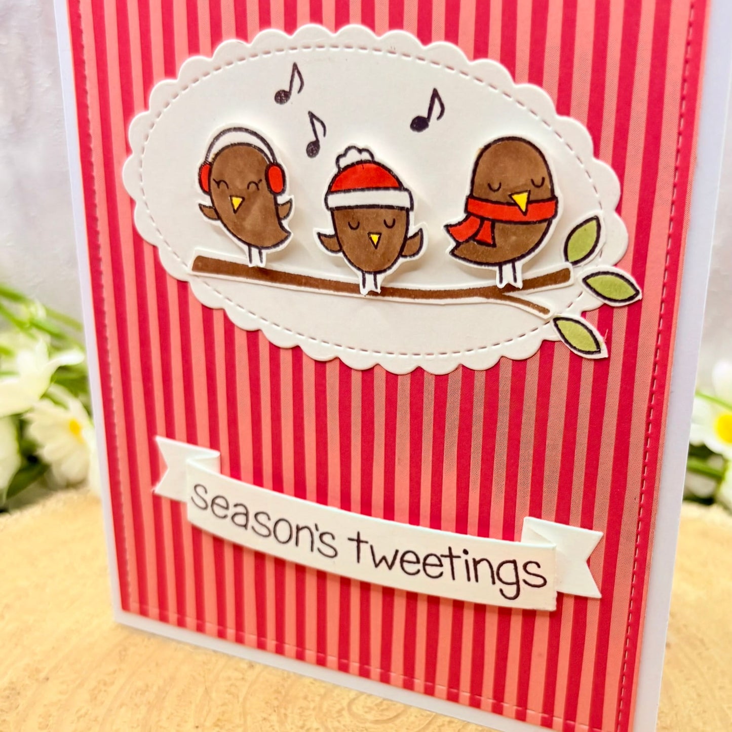 Singing Robins Handmade Christmas Card-2