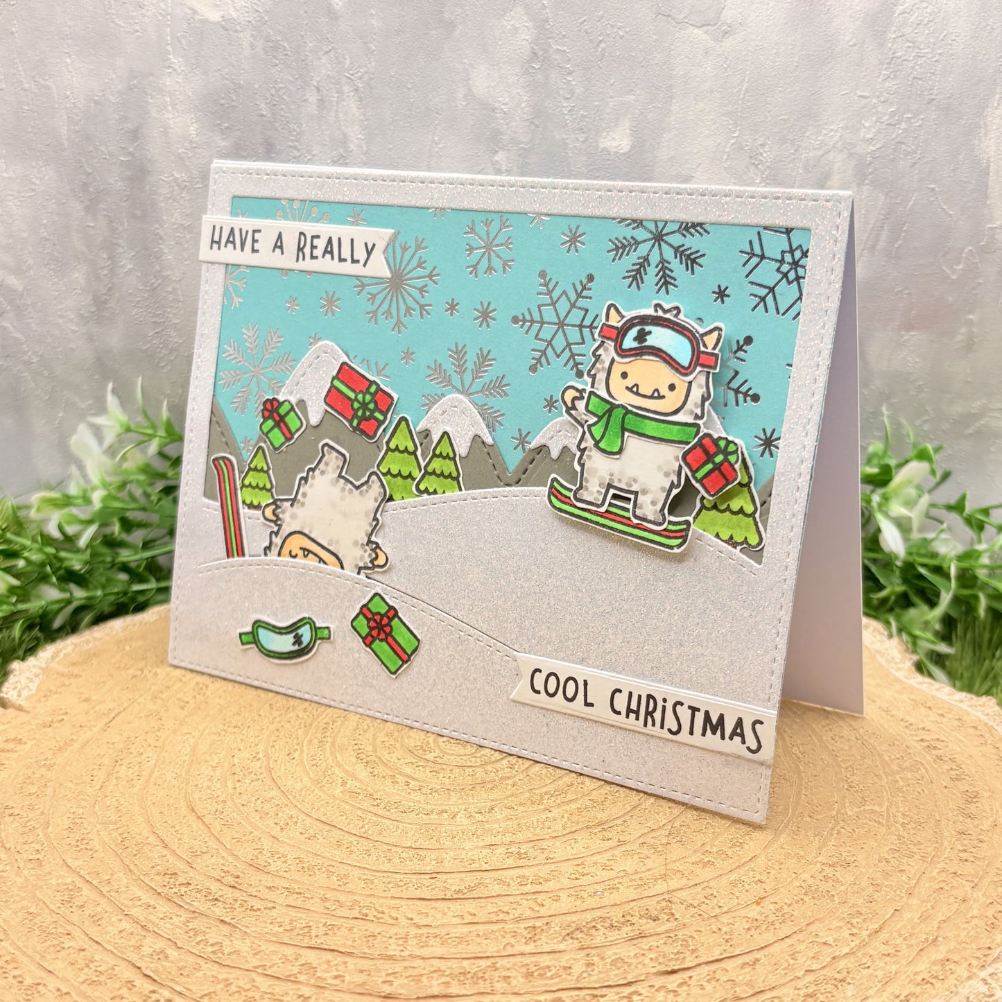 Snowboarding Yeti's Handmade Christmas Card