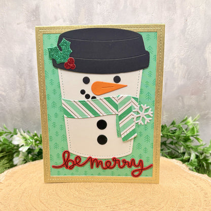 Snowman Travel Cup Handmade Christmas Card