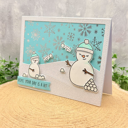 Snowmen Throwing Snowballs Handmade Christmas Card-1