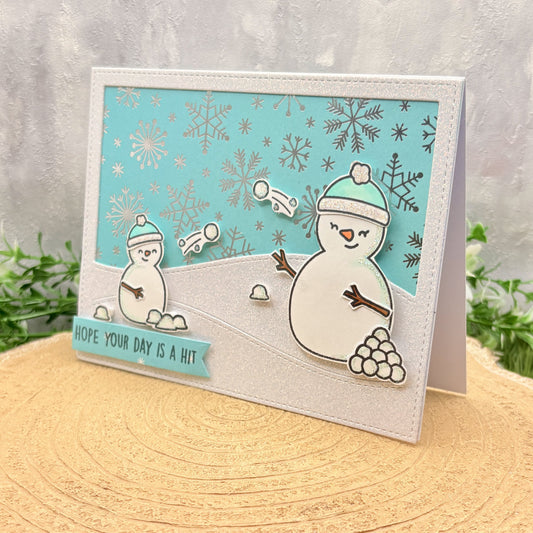 Snowmen Throwing Snowballs Handmade Christmas Card-1