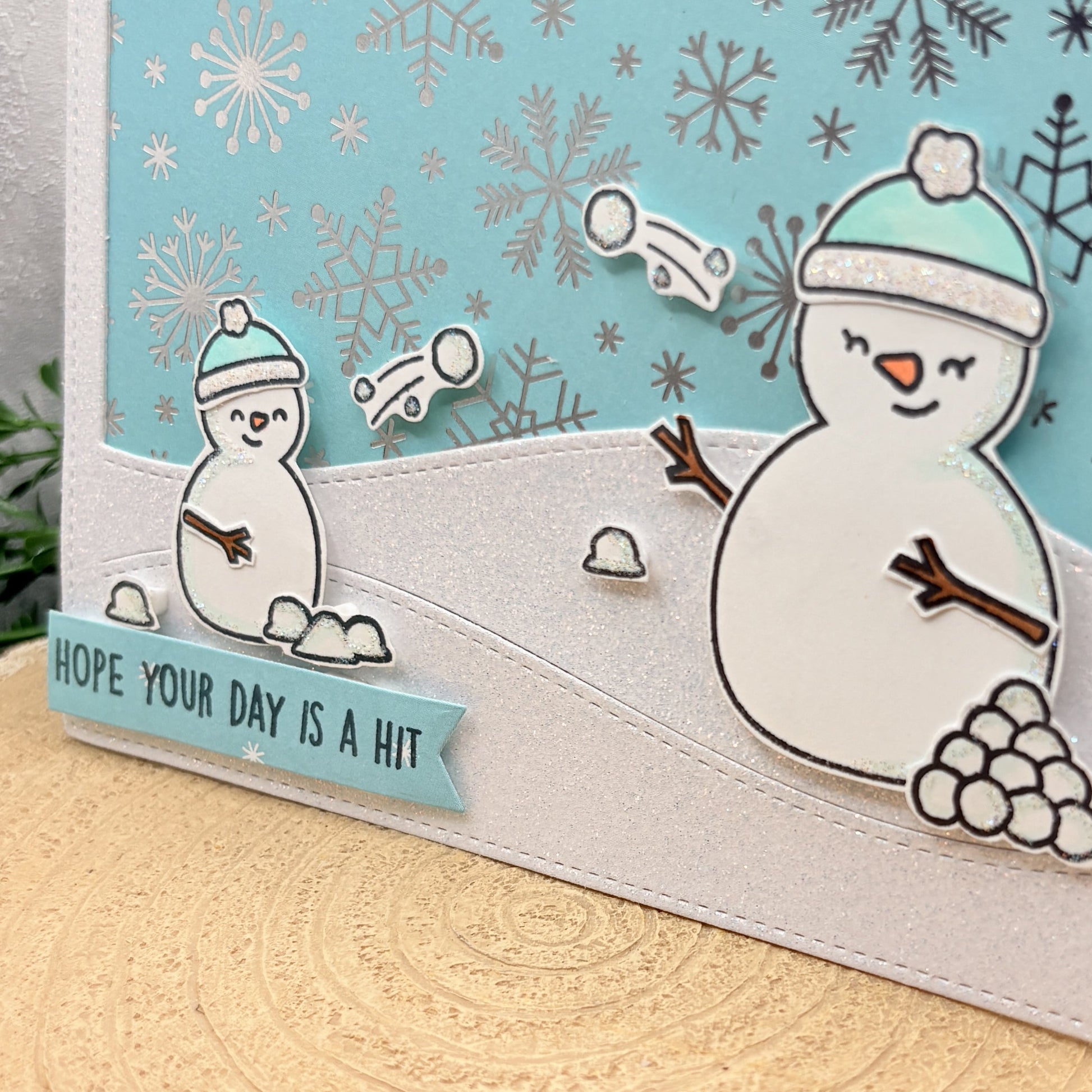 Snowmen Throwing Snowballs Handmade Christmas Card-2