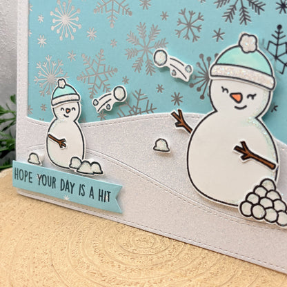 Snowmen Throwing Snowballs Handmade Christmas Card-2