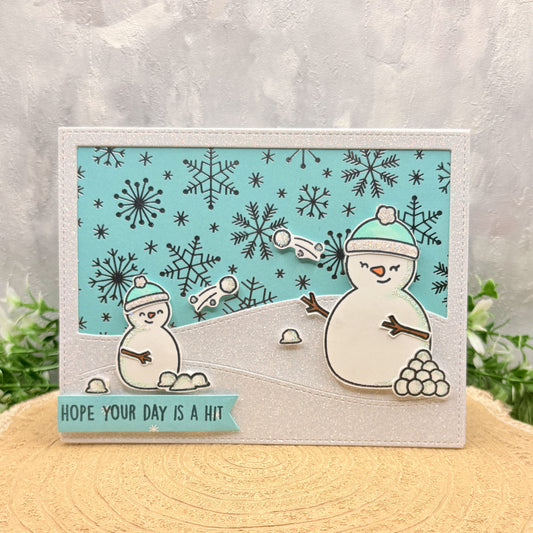 Snowmen Throwing Snowballs Handmade Christmas Card