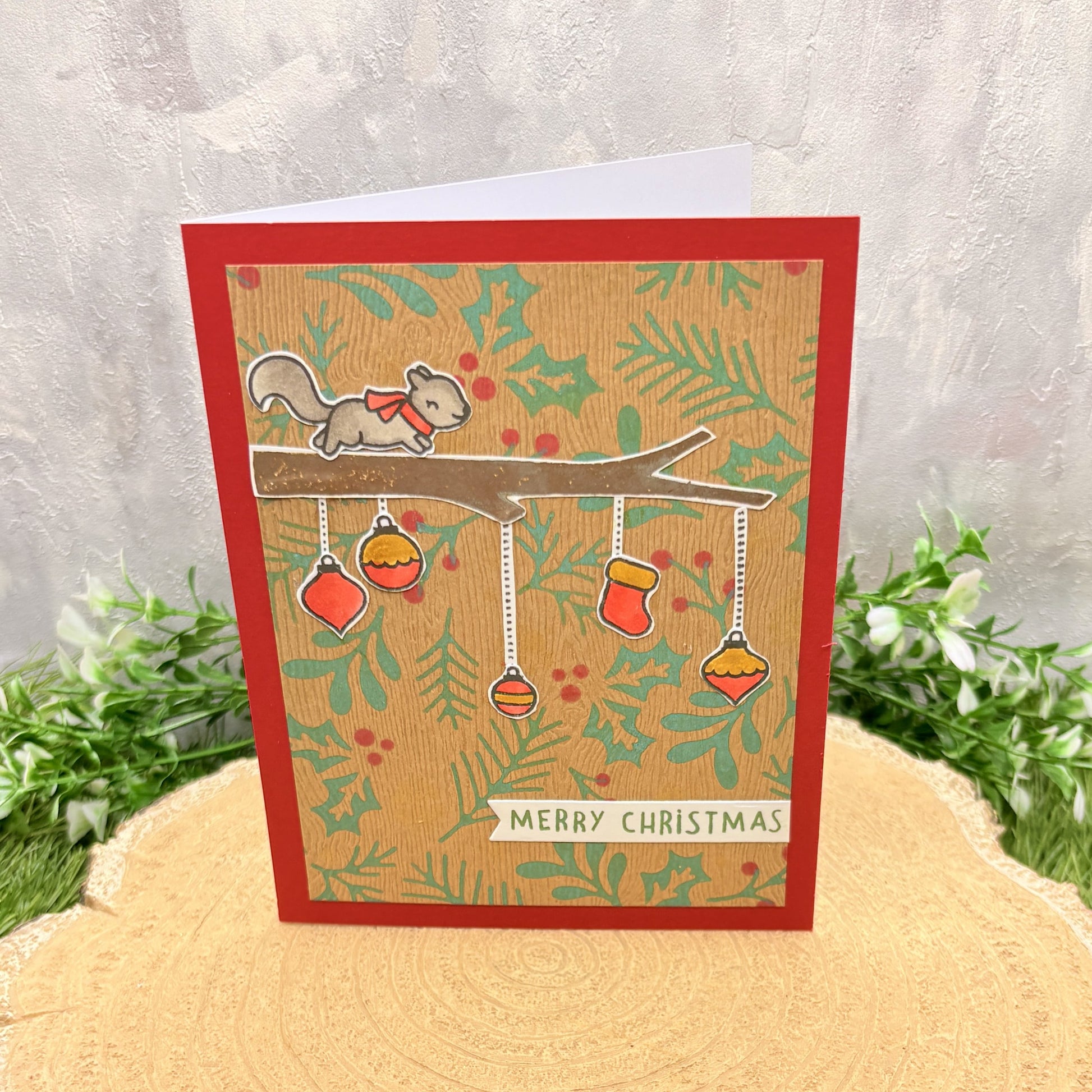 Squirrel On Branch Handmade Christmas Card-1