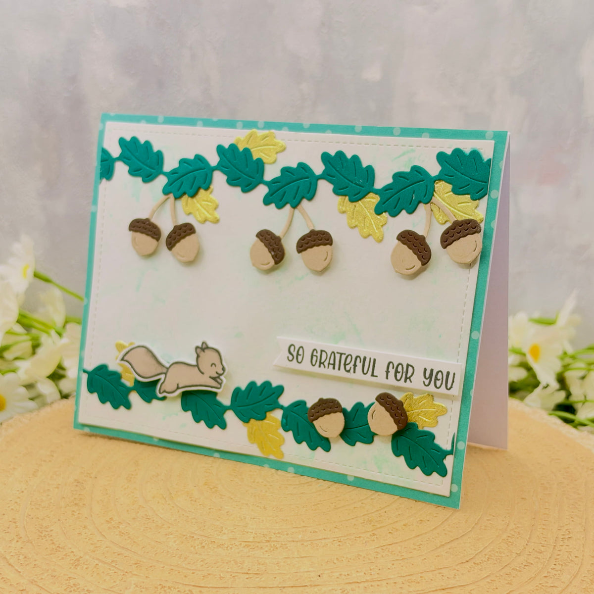 Squirrel & Acorns Grateful For You Handmade Card-1