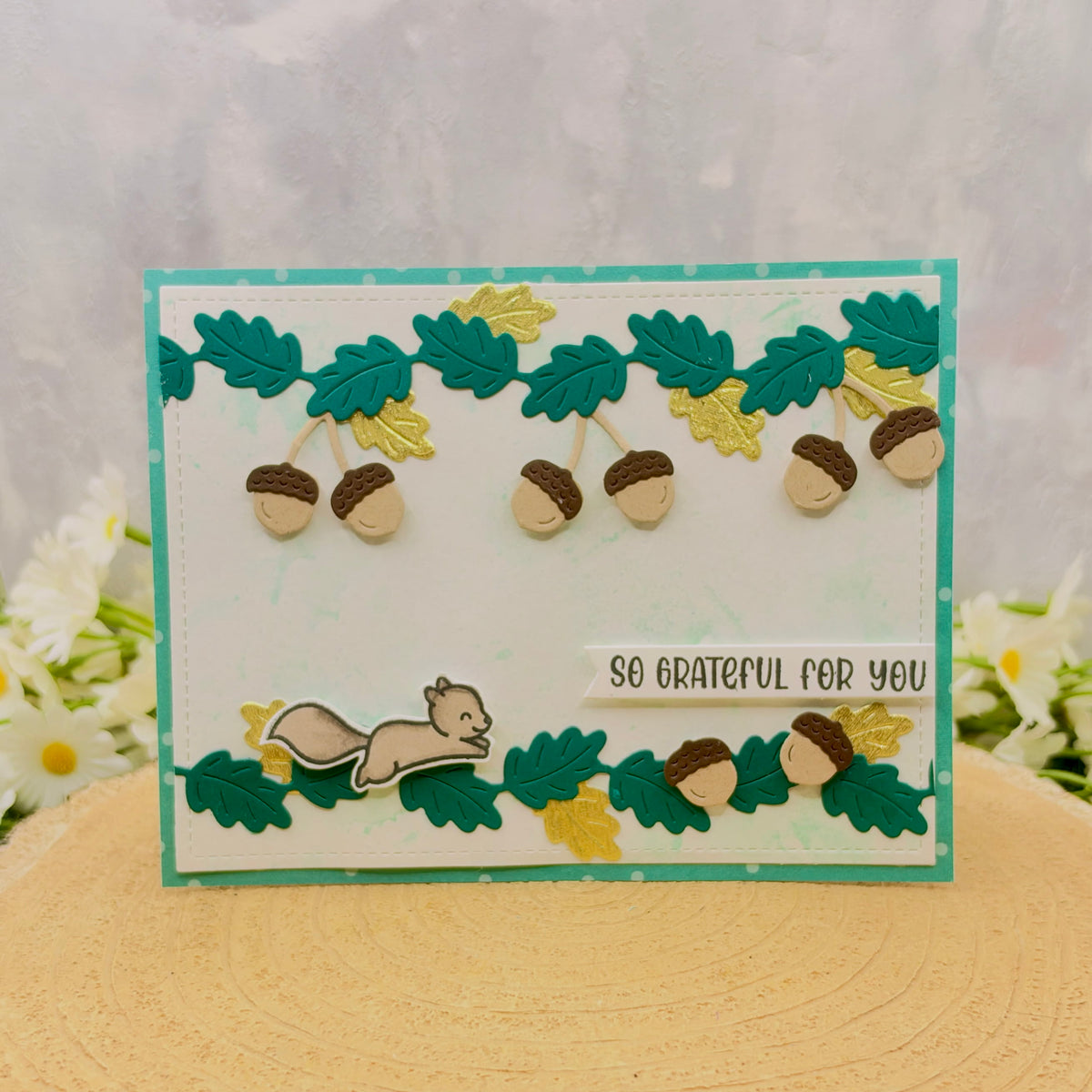 Squirrel & Acorns Grateful For You Handmade Card