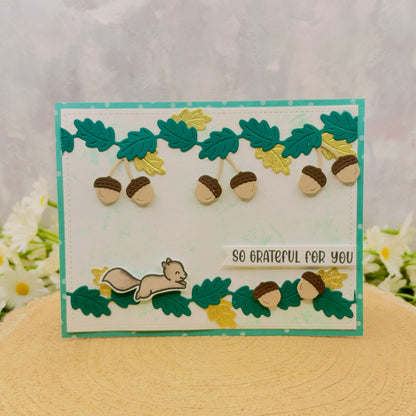 Squirrel & Acorns Grateful For You Handmade Card