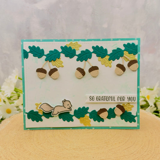 Squirrel & Acorns Grateful For You Handmade Card